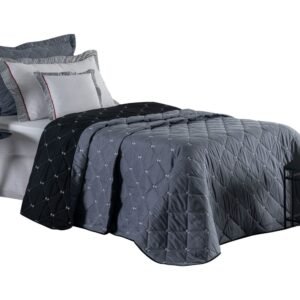 Kit Cobre Leito Dupla Face Solteiro Bordado Renove Hipercal 400 Fios Cor:cinza (3010-10)