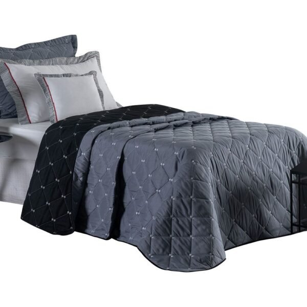 Kit Cobre Leito Dupla Face Solteiro Bordado Renove Hipercal 400 Fios Cor:cinza (3010-10)