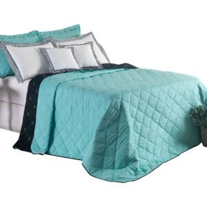 Kit Cobre Leito Dupla Face Casal Queen Bordado Renove Hipercal 400 Fios Cor:verde (3210-12)