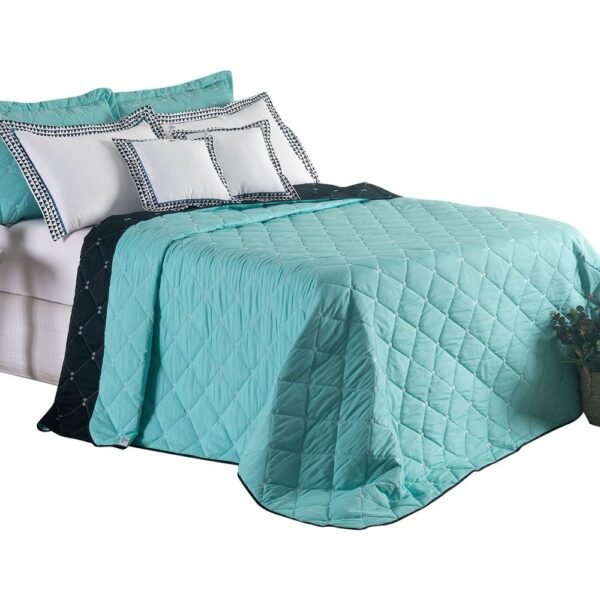 Kit Cobre Leito Dupla Face Casal Queen Bordado Renove Hipercal 400 Fios Cor:verde (3210-12)