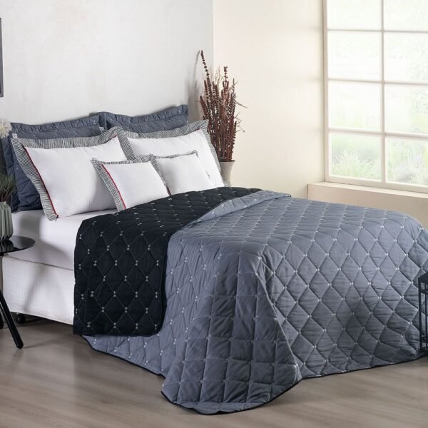 Kit Cobre Leito Dupla Face Casal Queen Bordado Renove Hipercal 400 Fios Cor:cinza (3210-10) - Image 2