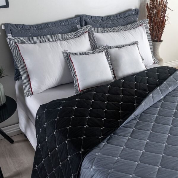 Kit Cobre Leito Dupla Face Casal Queen Bordado Renove Hipercal 400 Fios Cor:cinza (3210-10) - Image 4