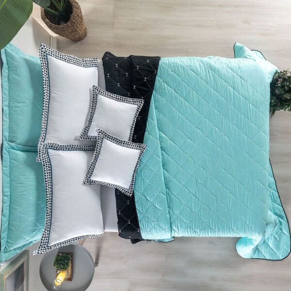 Kit Cobre Leito Dupla Face Casal Queen Bordado Renove Hipercal 400 Fios Cor:verde (3210-12) - Image 6