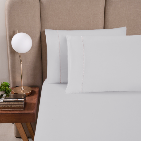 Par de Fronhas Versatile Ponto Palito 2 Peças 70cm x 50cm 100% Poliéster Micropercal 300 Fios - Cinza (VED525903)